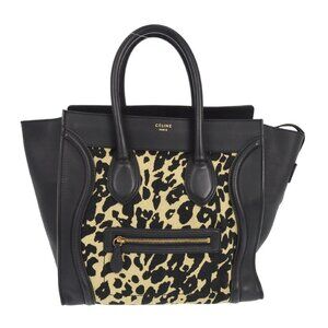 Celine Black Leopard Mini Luggage Tote Bag